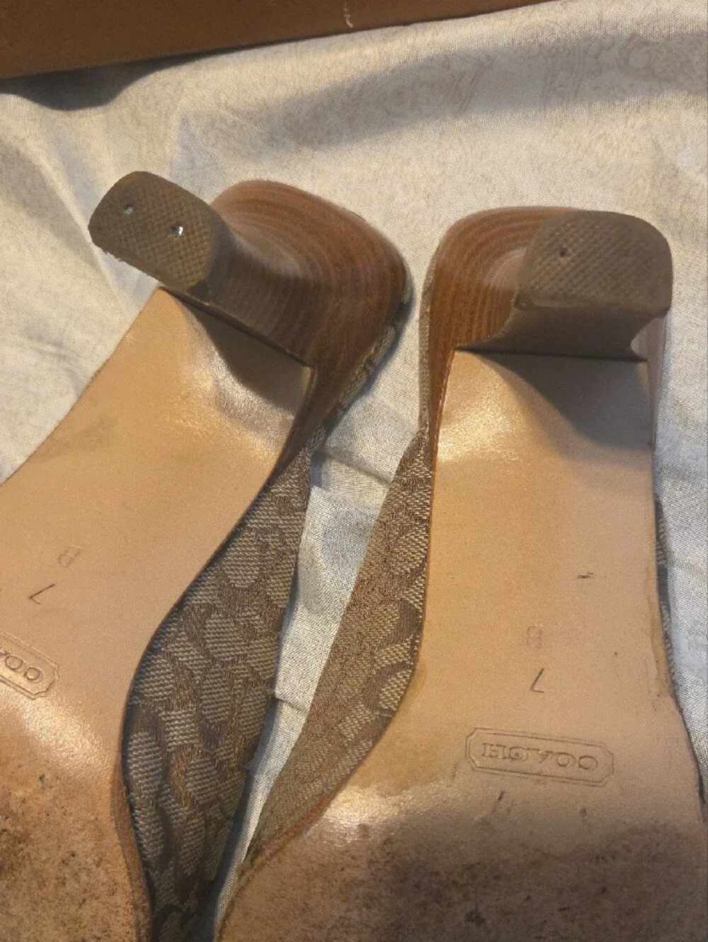 Coach Brown Signature Monogram Slip-On Mules with Tan Strap